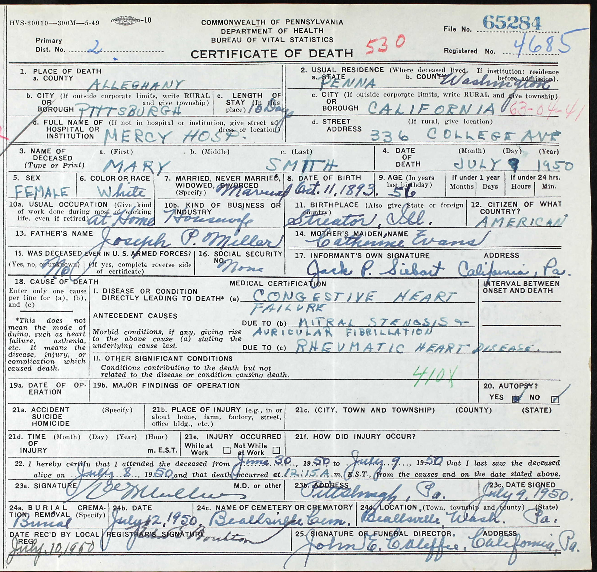 death certificate